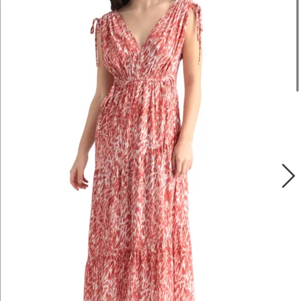 US Size 18 Maggy London Abstract Swirl Print Tie Sleeve Dress in Red/White